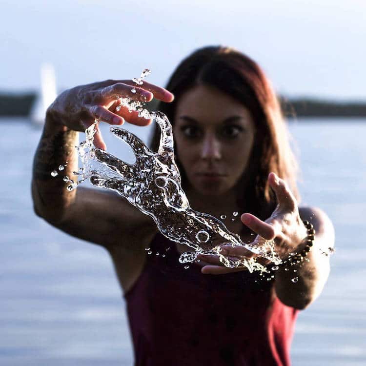 water, woman, hands, art