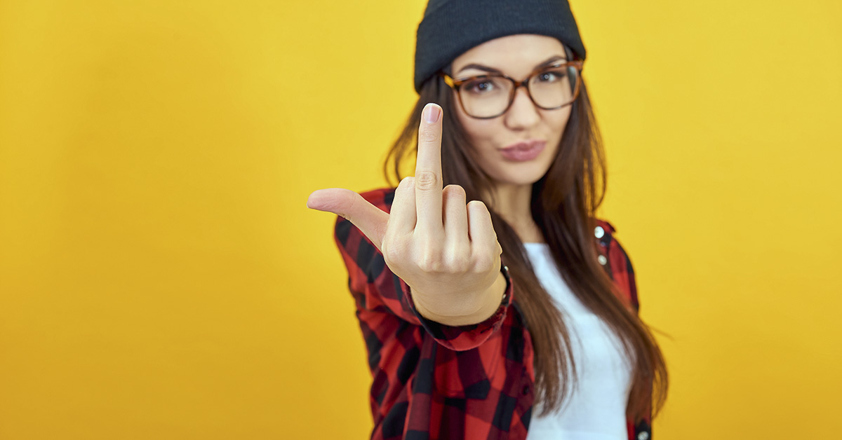 woman giving middle finger
