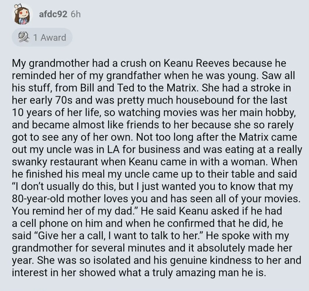 Keanu Reeves went out of his way to make the day of an 80-year-old ...
