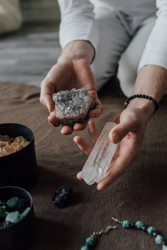 spiritual person with crystals