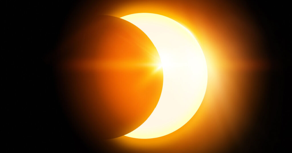 The Moon covering the Sun in a partial Annular Solar Eclipse.