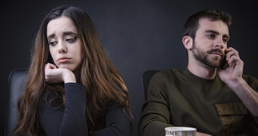 Marriage problems, young couple growing apart, having communication issues