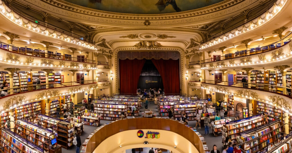 Buenos Aires, Argentina, 10 November, 2022: Buenos Aires El Ateneo Grand Splendid, named the most beautiful bookstore in the world and second largest.
