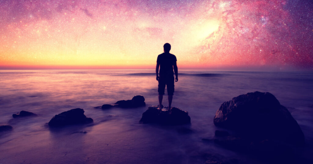 Follow your dreams, silhouette of man and many stars- elements of this image are furnished by NASA
