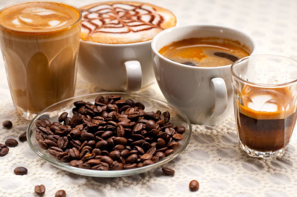 variety of different coffee drinks