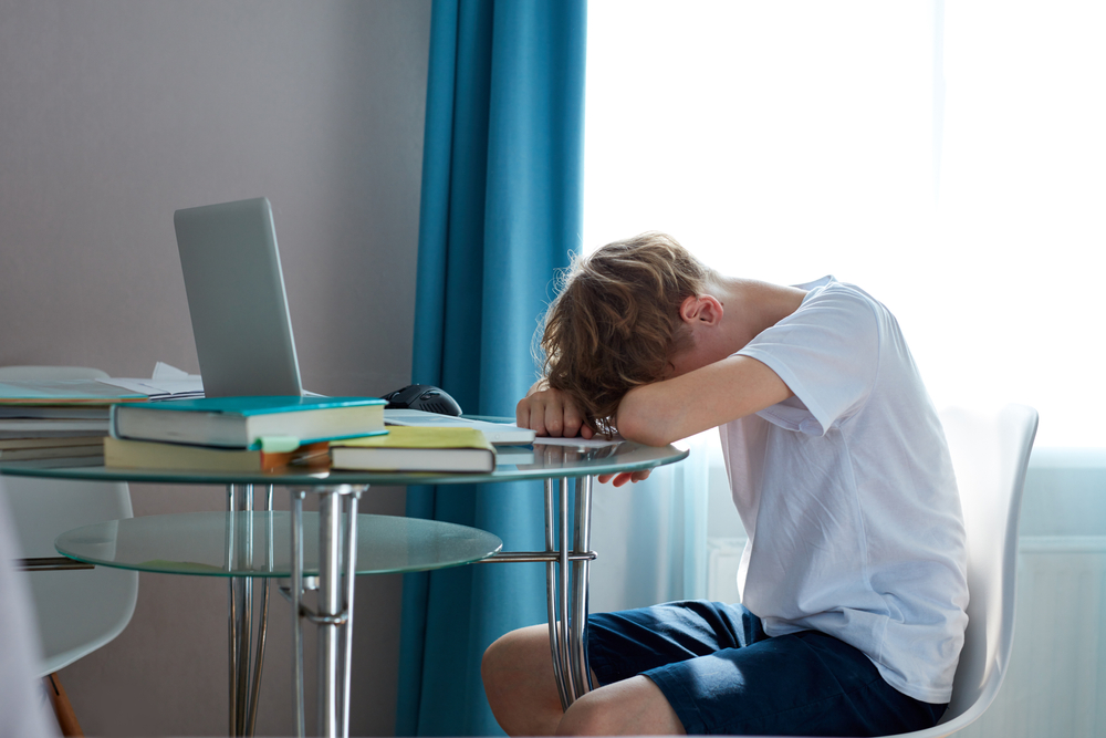depressed school boy doesn't want to study, has bad grades in school, notes in diaries leave much to be desired