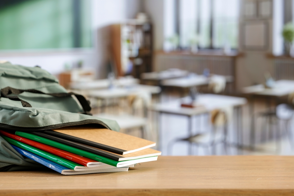 school backpack on desk