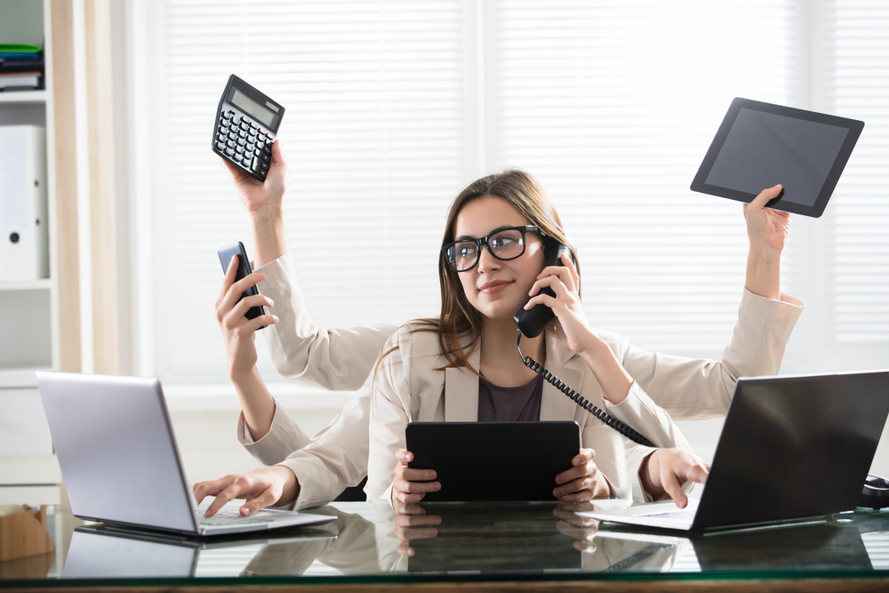 woman multitasking