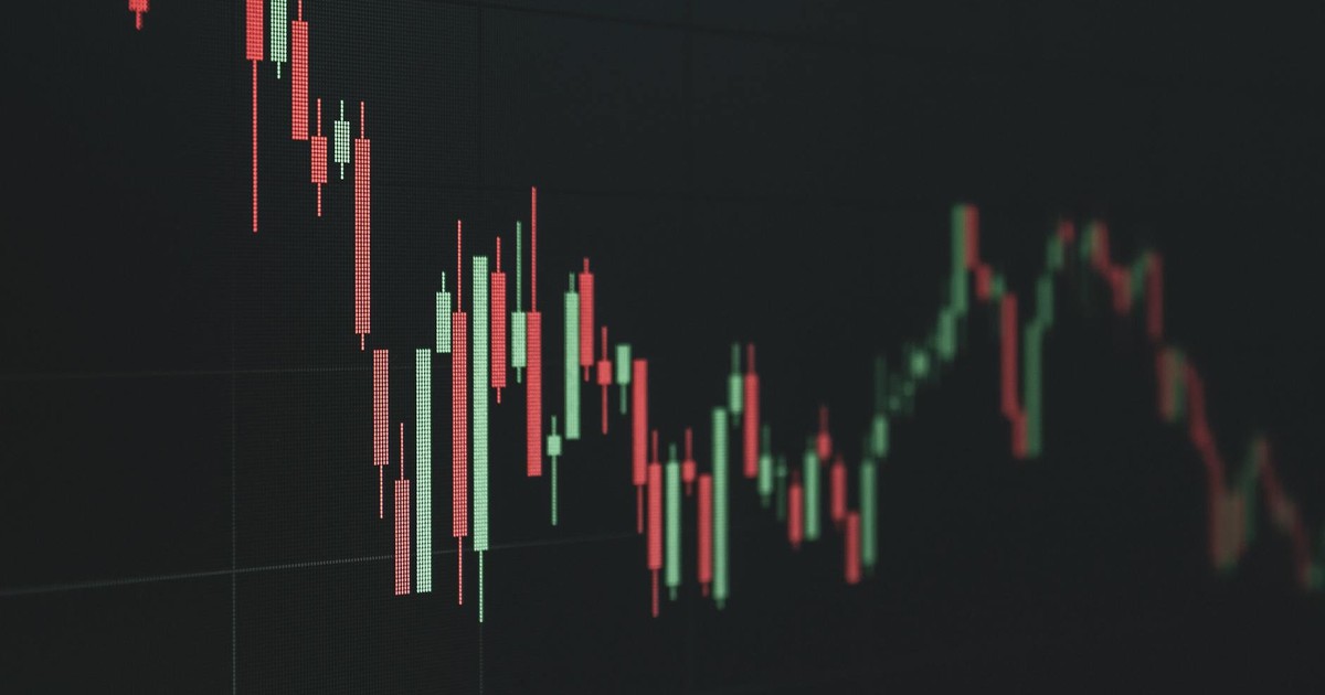 Stock market data chart showing trends in red and green. Perfect for financial and business themes.