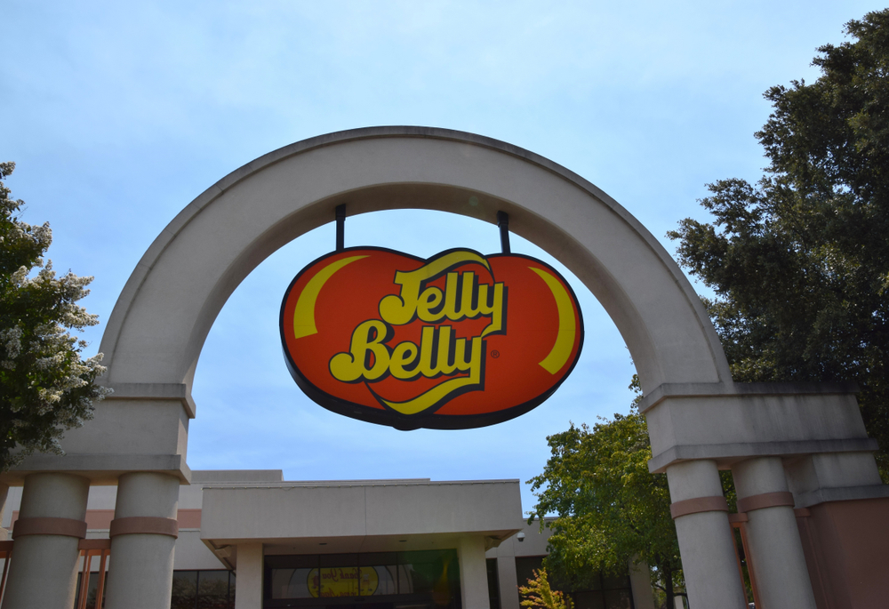 Entrance to the Jelly Belly Factory, Fairfield, CA on July 1, 2018. 