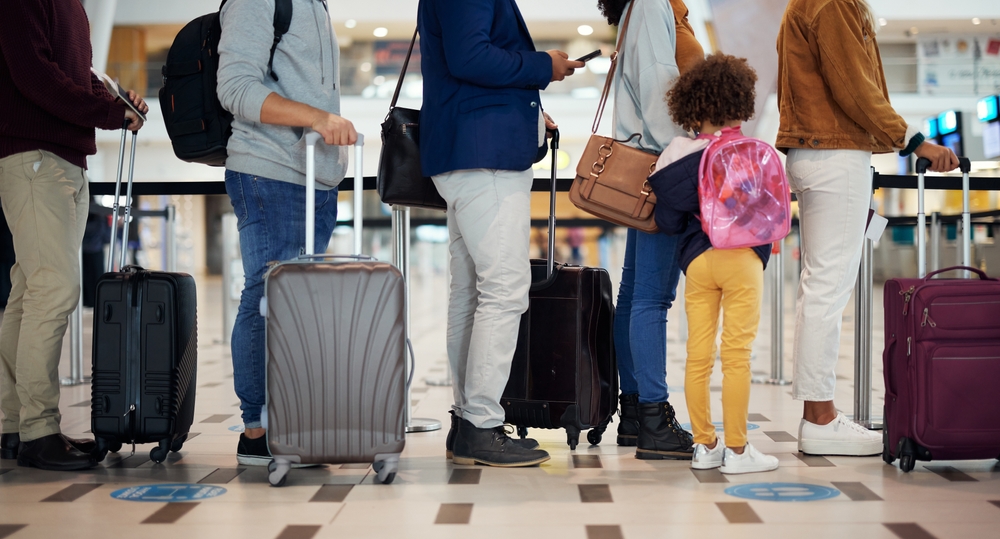 people lined up in airport