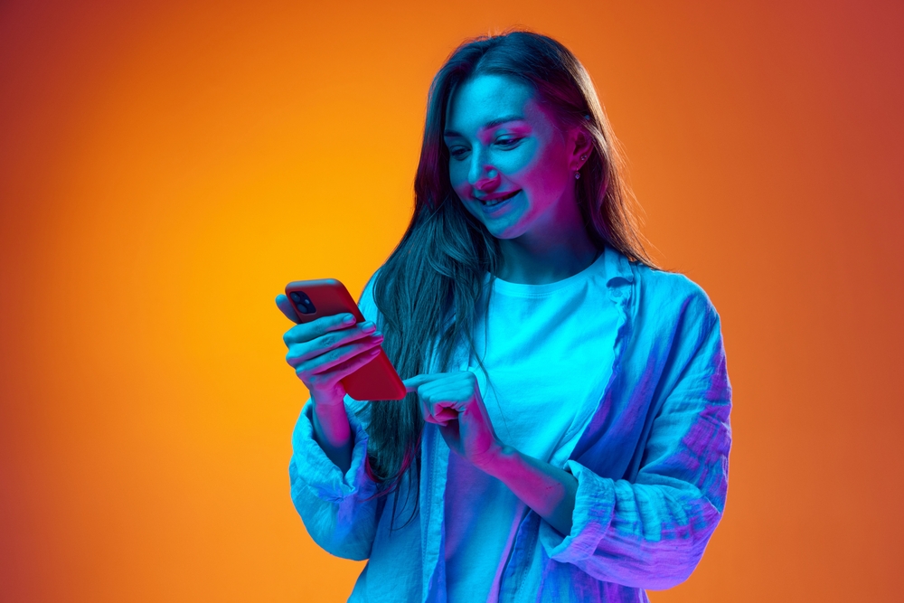 woman using phone for app