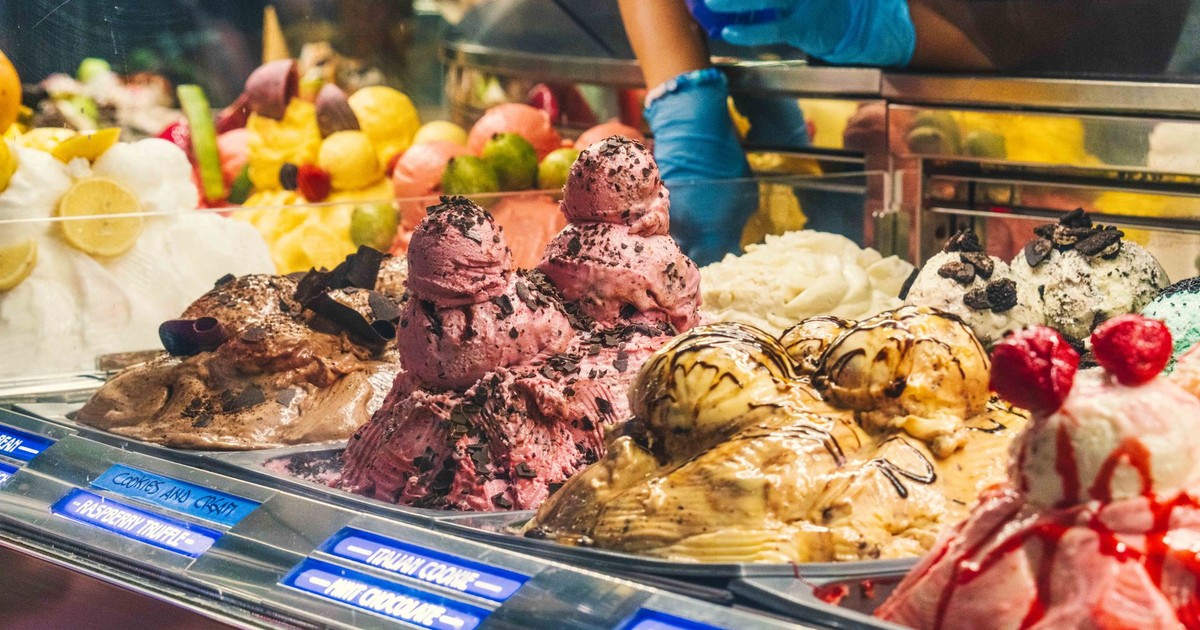 Indulge in vibrant gelato flavors at a Las Vegas dessert shop, showcasing creamy artisan ice cream.