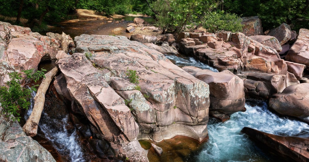 Scenic view of rocky terrain and flowing stream in Fredericktown, Missouri.