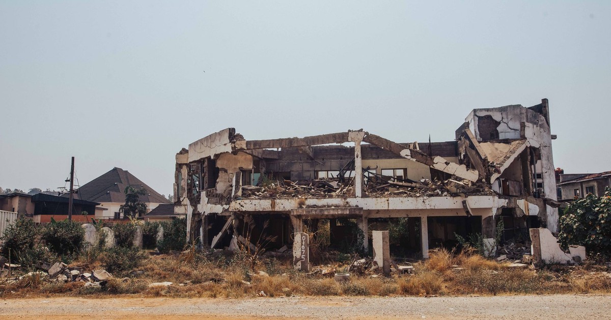A demolished building in Ibadan, portraying the impact of destruction and urban decay.