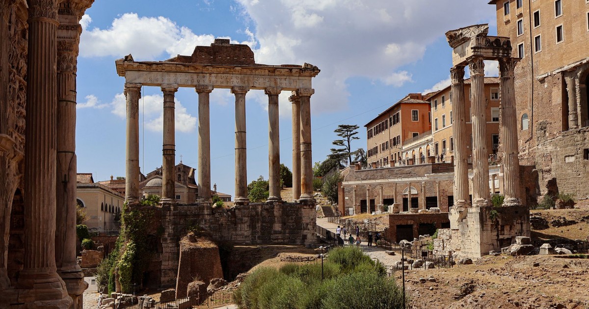 Ancient Roman ruins at the Roman Forum in Rome, showcasing historic architecture and rich history.