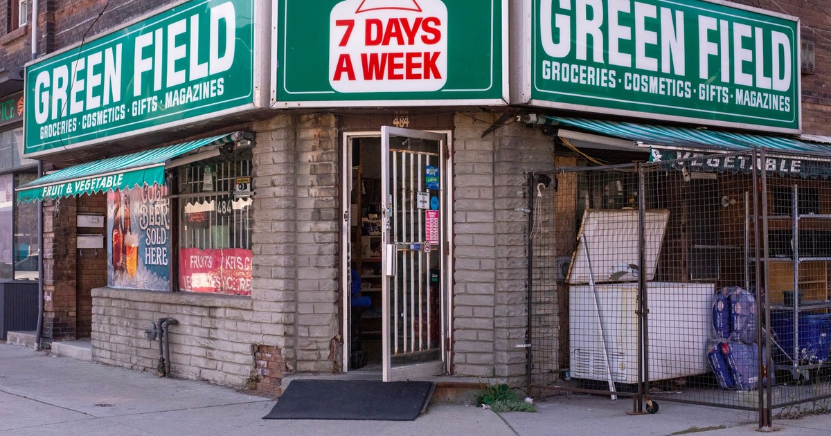 Exterior view of Green Field grocery store open 7 days a week.